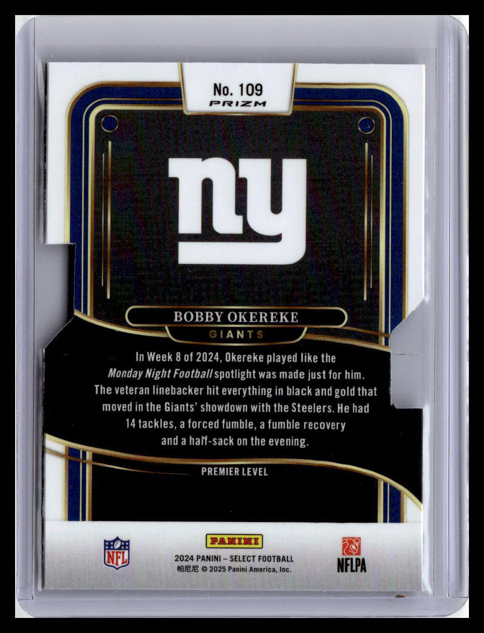 2024 Panini Select #109 Bobby Okereke Silver Prizm Die Cut
