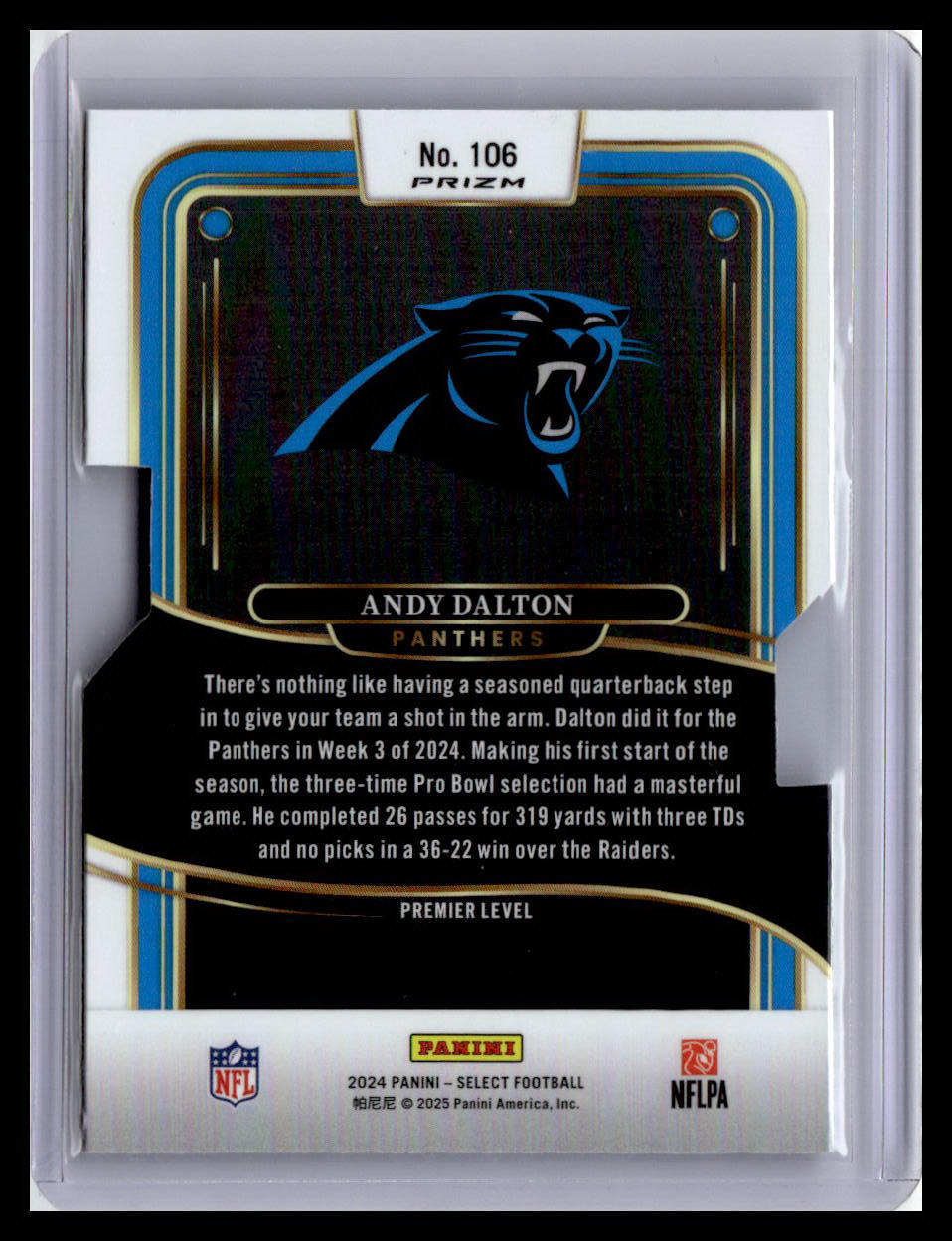 2024 Panini Select #106 Andy Dalton Silver Prizm Die Cut
