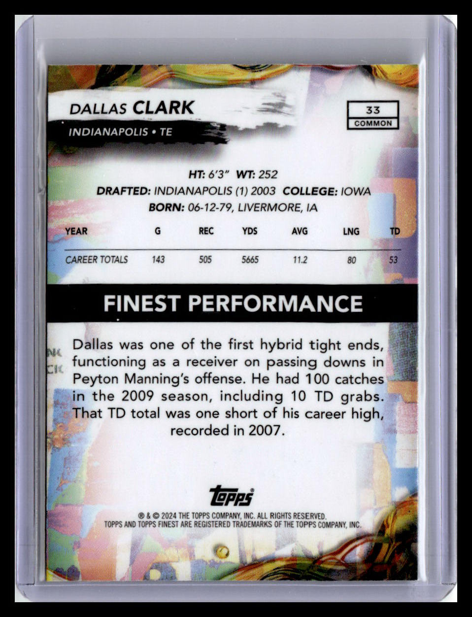 2024 Finest #33 Dallas Clark
