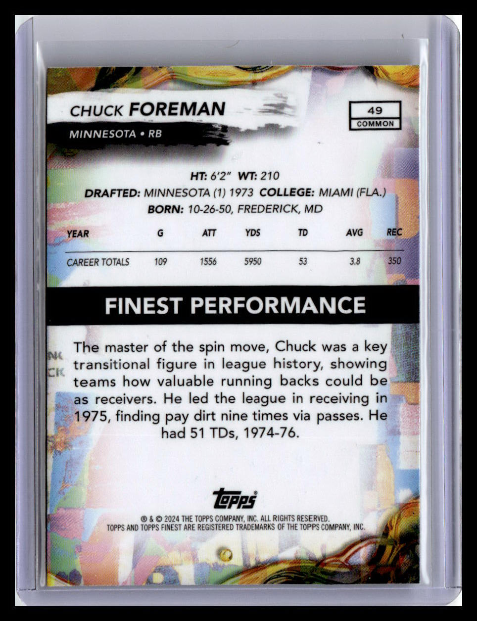 2024 Finest #49 Chuck Foreman