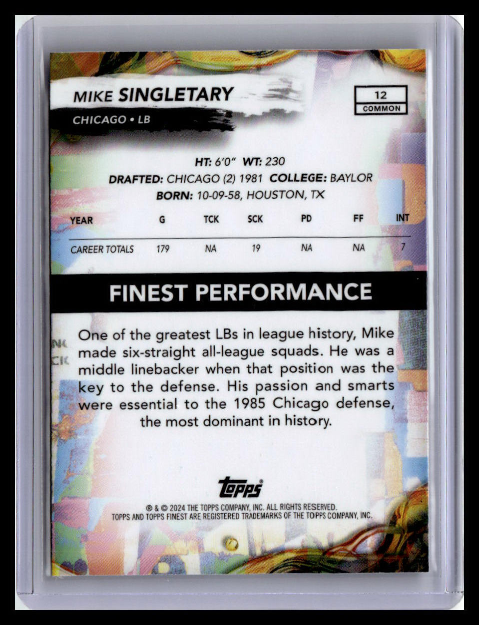 2024 Finest #12 Mike Singletary