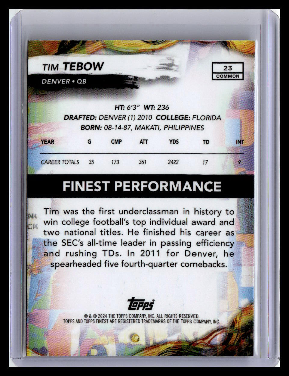 2024 Finest #23 Tim Tebow