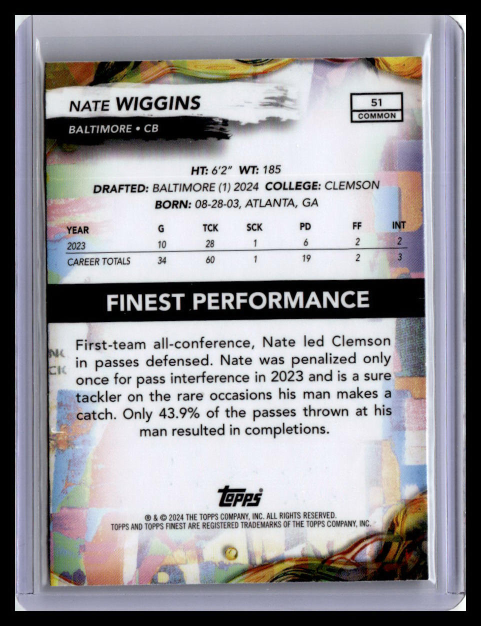 2024 Finest #51 Nate Wiggins