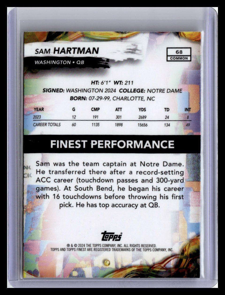 2024 Finest #68 Sam Hartman