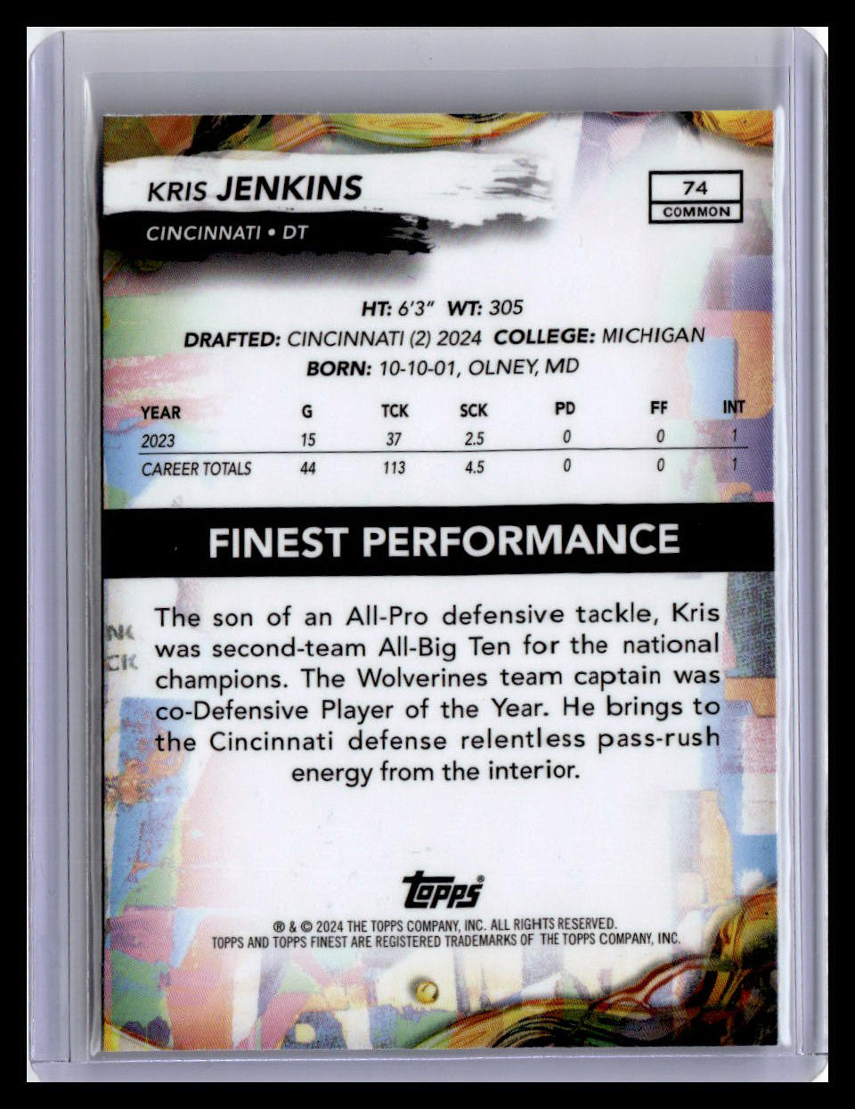 2024 Finest #74 Kris Jenkins