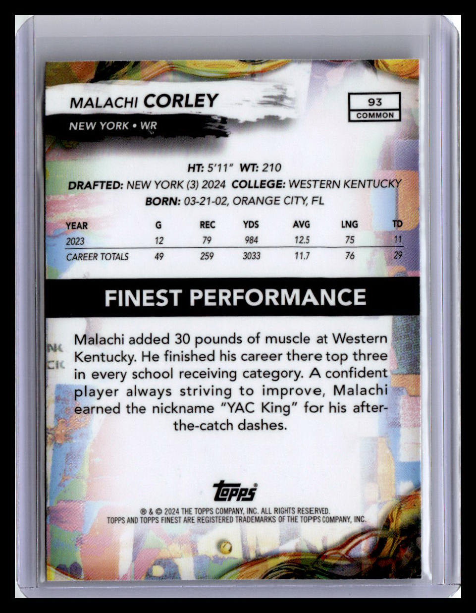 2024 Finest #93 Malachi Corley
