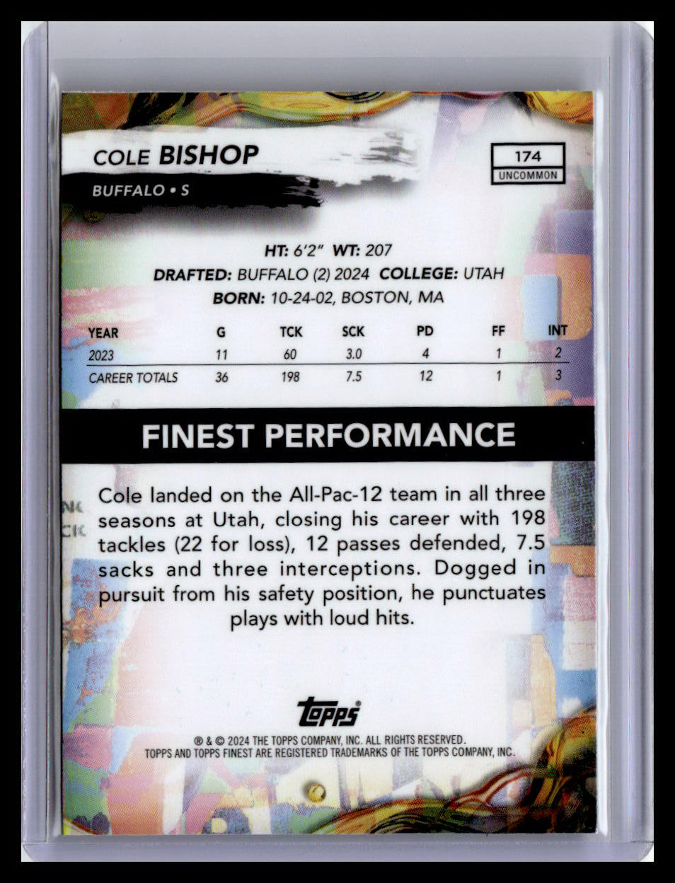 2024 Finest #174 Cole Bishop