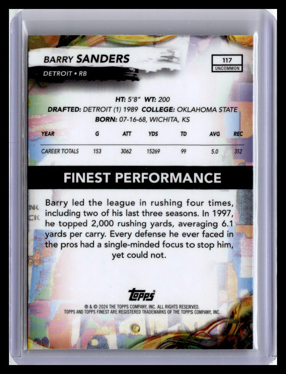 2024 Finest #117 Barry Sanders Checkerboard Refractor