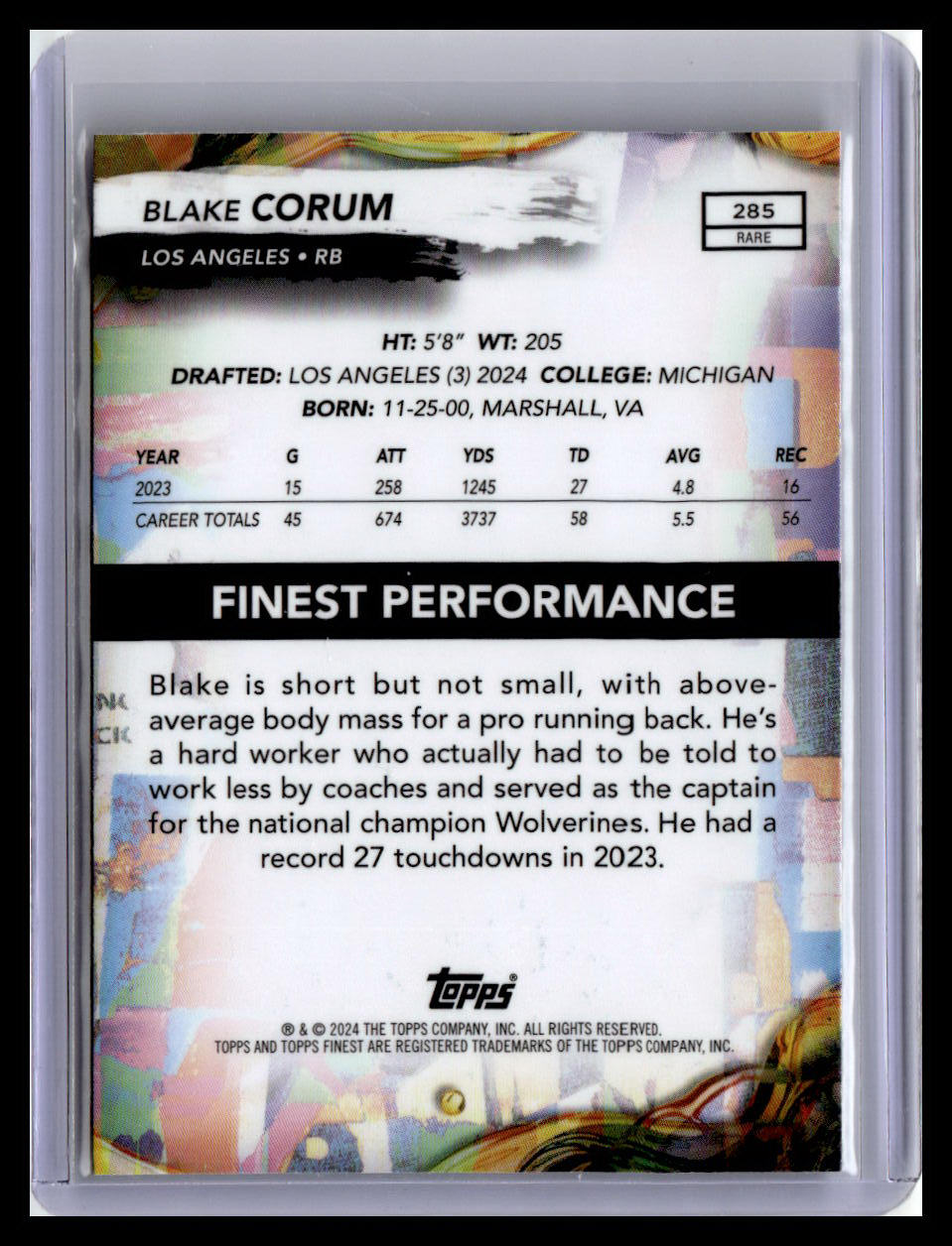 2024 Finest #285 Blake Corum Checkerboard Refractor