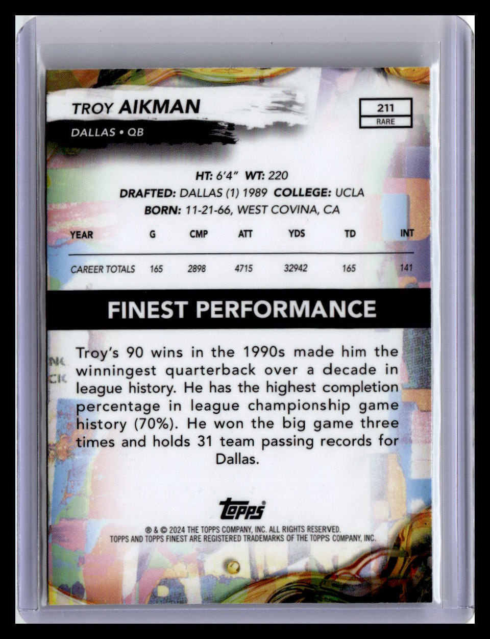 2024 Finest #211 Troy Aikman Checkerboard Refractor