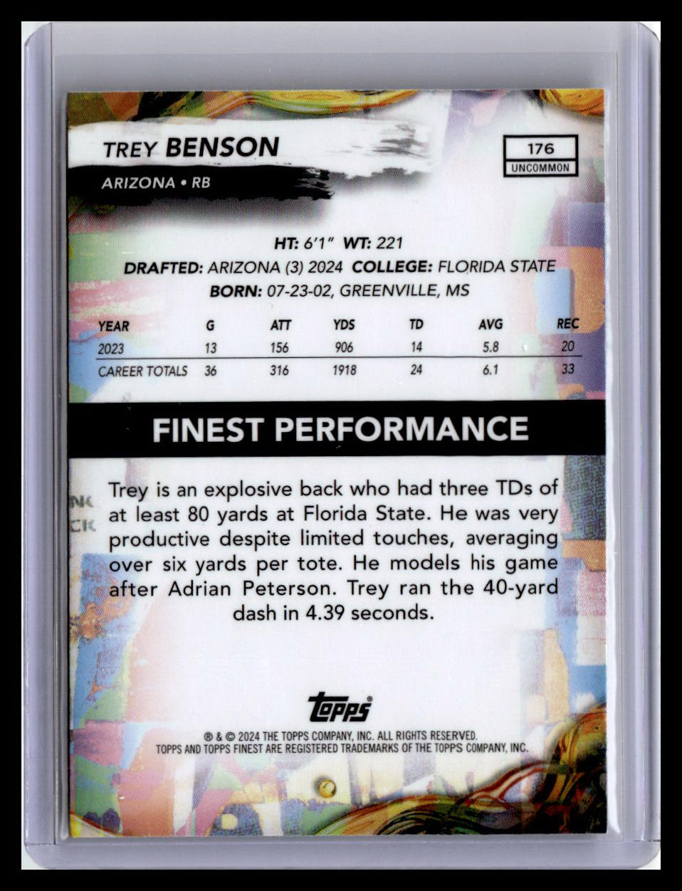 2024 Finest #176 Trey Benson Checkerboard Refractor