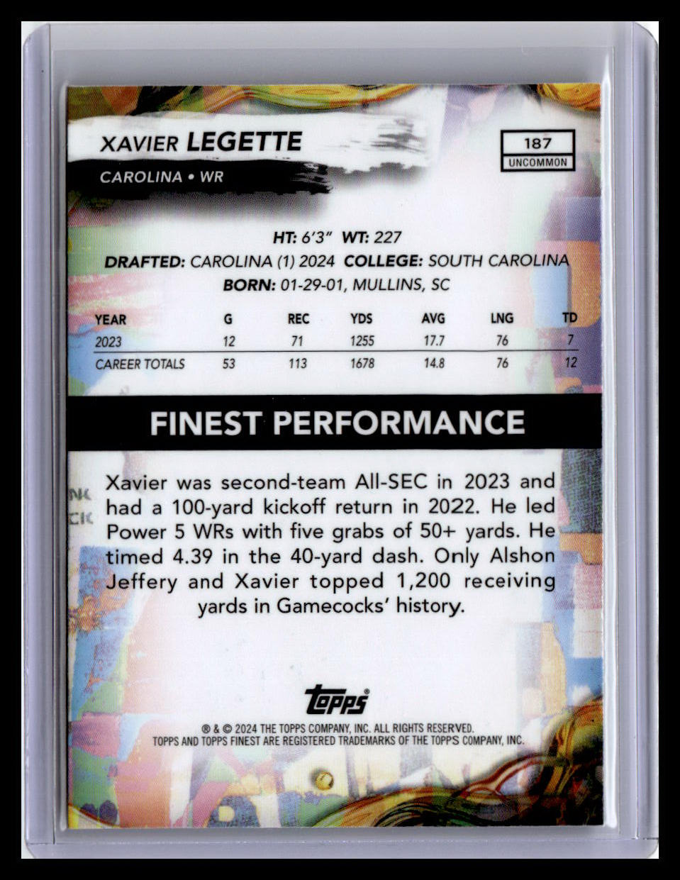 2024 Finest #187 Xavier Legette Checkerboard Refractor