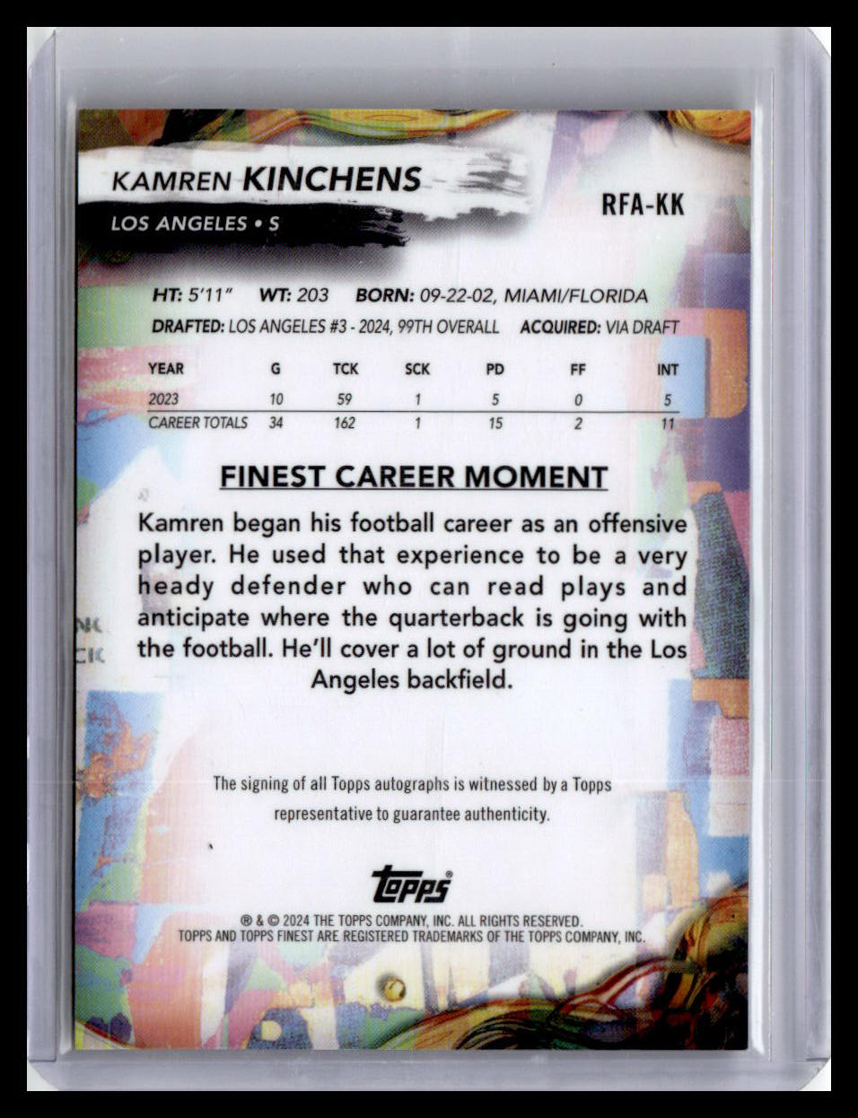2024 Finest #RFA-KK Kamren Kinchens Rookie Finest Autographs