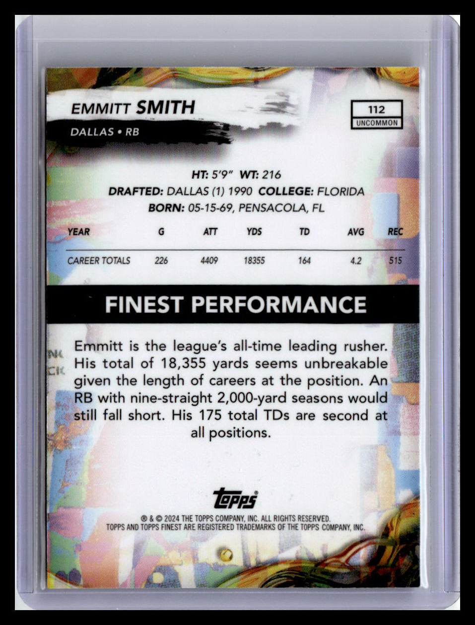 2024 Finest #112 Emmitt Smith Purple Refractor #/200