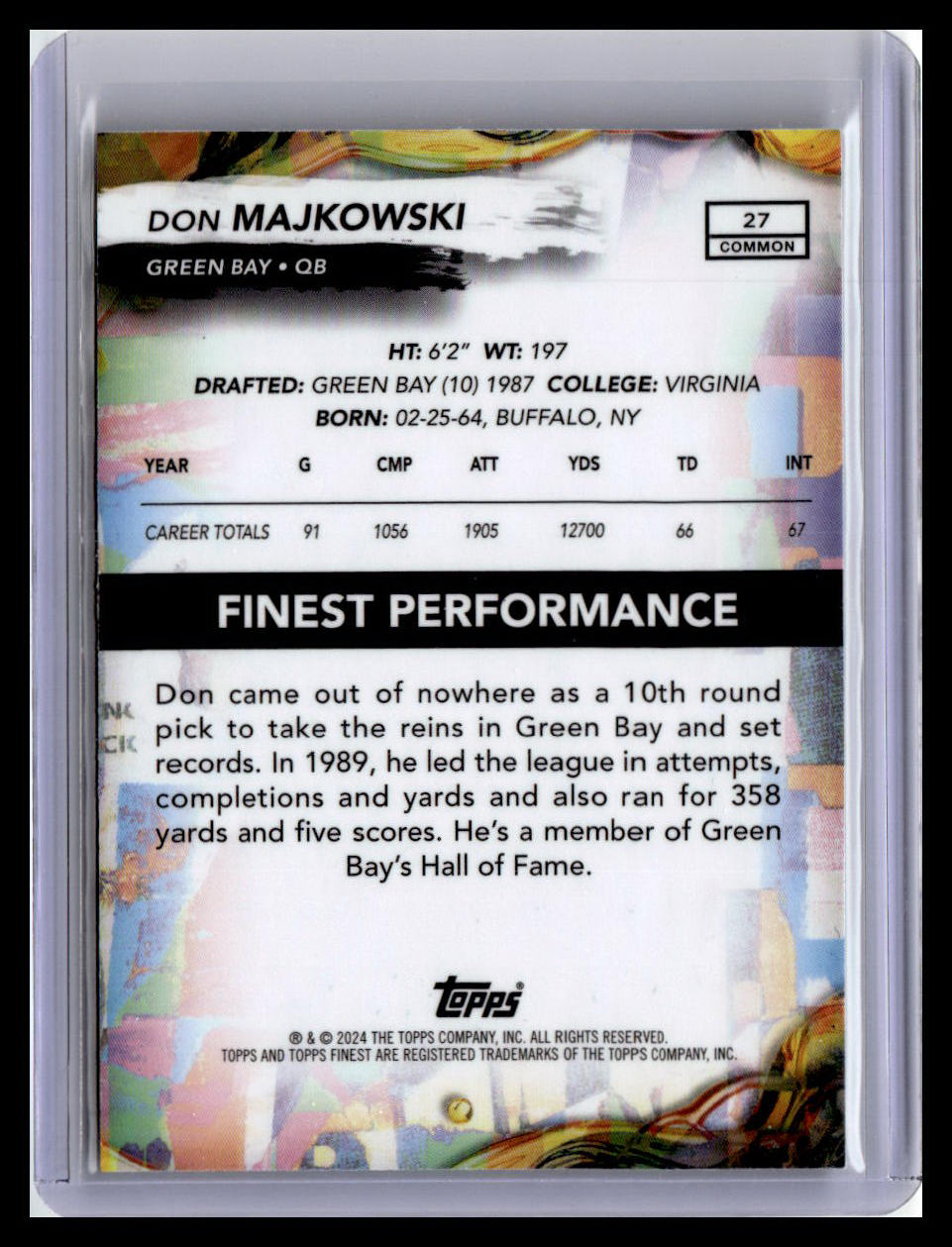 2024 Finest #27 Don Majkowski Blue Checkerboard Refractor #/99