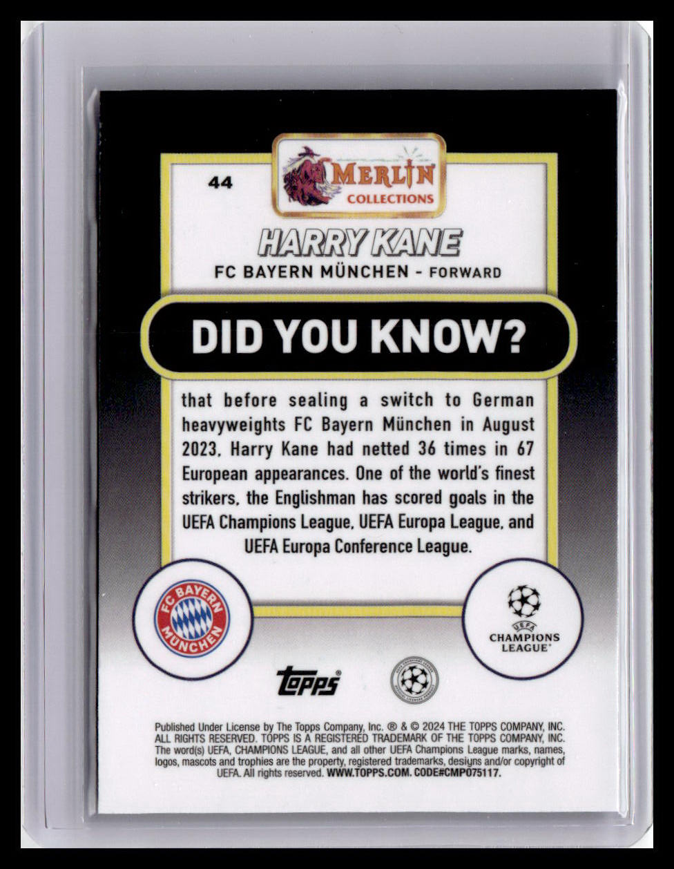 2023-24 Merlin UEFA Club Competitions #44 Harry Kane