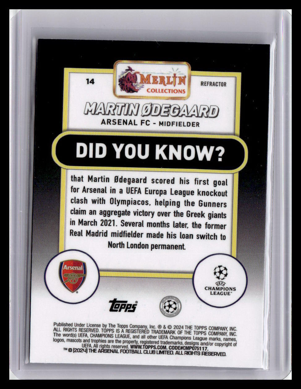 2023-24 Merlin UEFA Club Competitions #14 Martin Ødegaard