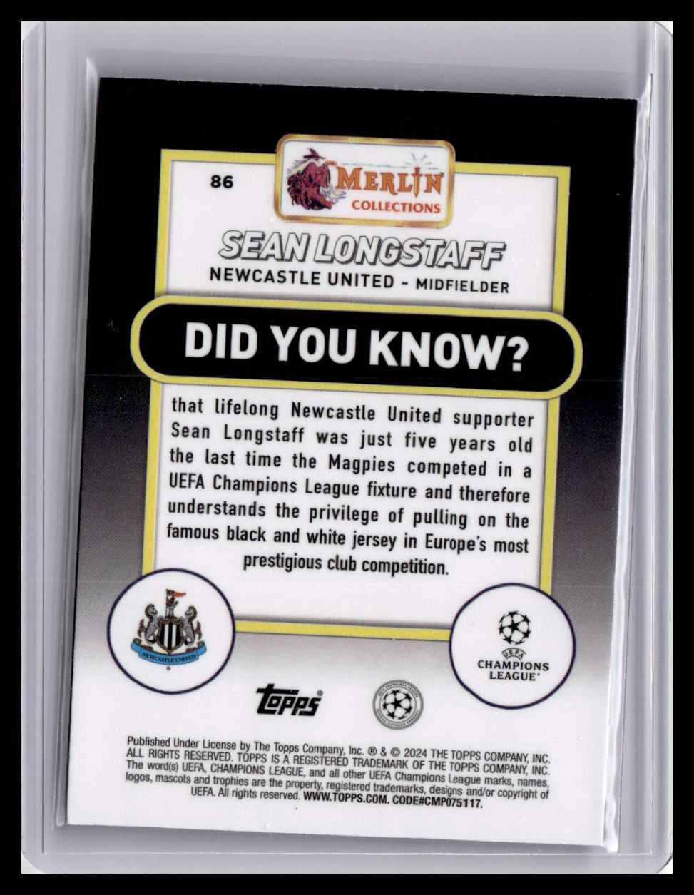 2023-24 Merlin UEFA Club Competitions #86 Sean Longstaff