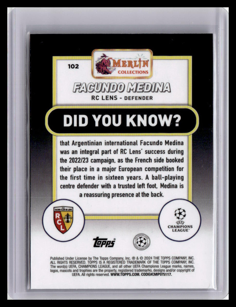2023-24 Merlin UEFA Club Competitions #102 Facundo Medina