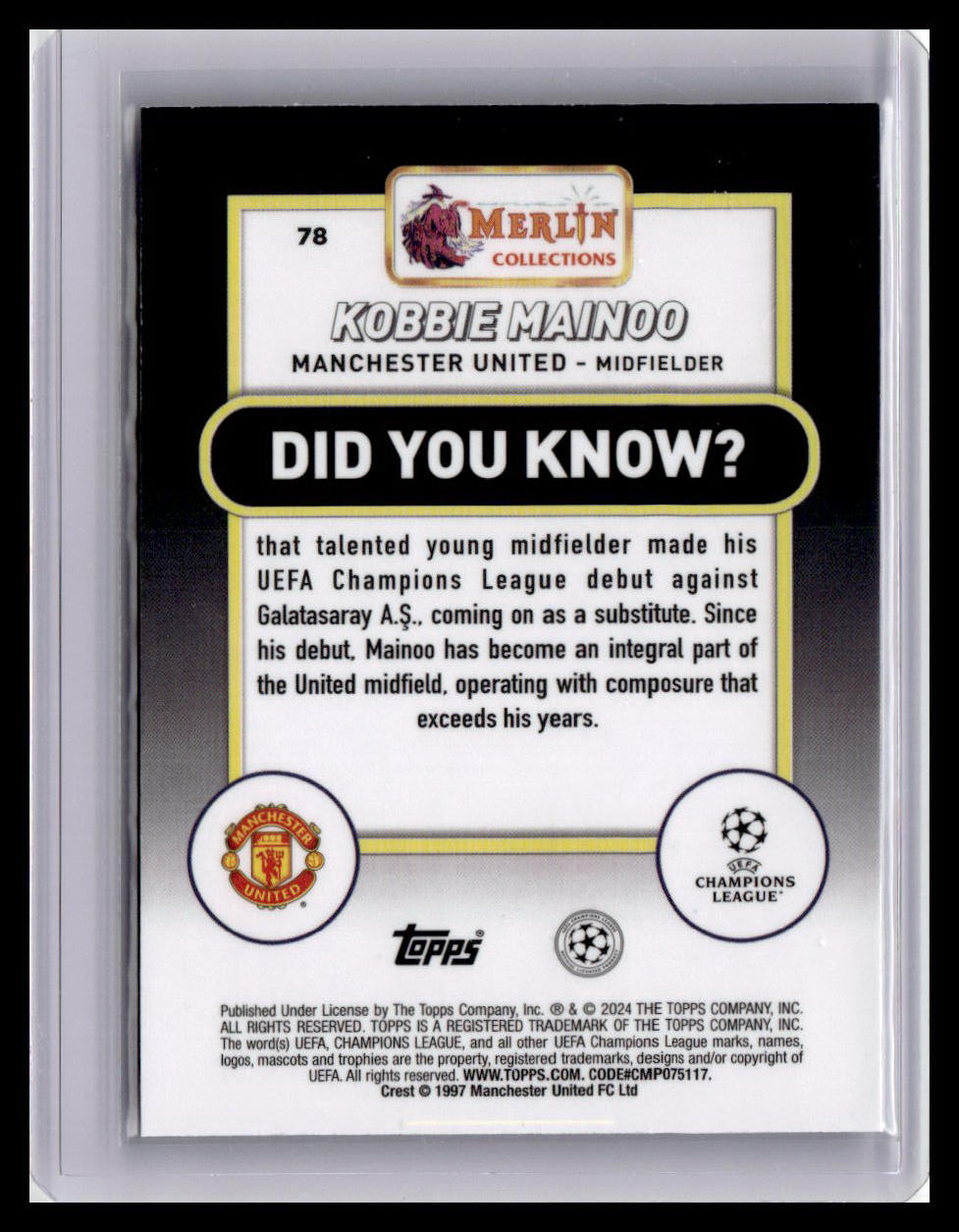 2023-24 Merlin UEFA Club Competitions #78 Kobbie Mainoo
