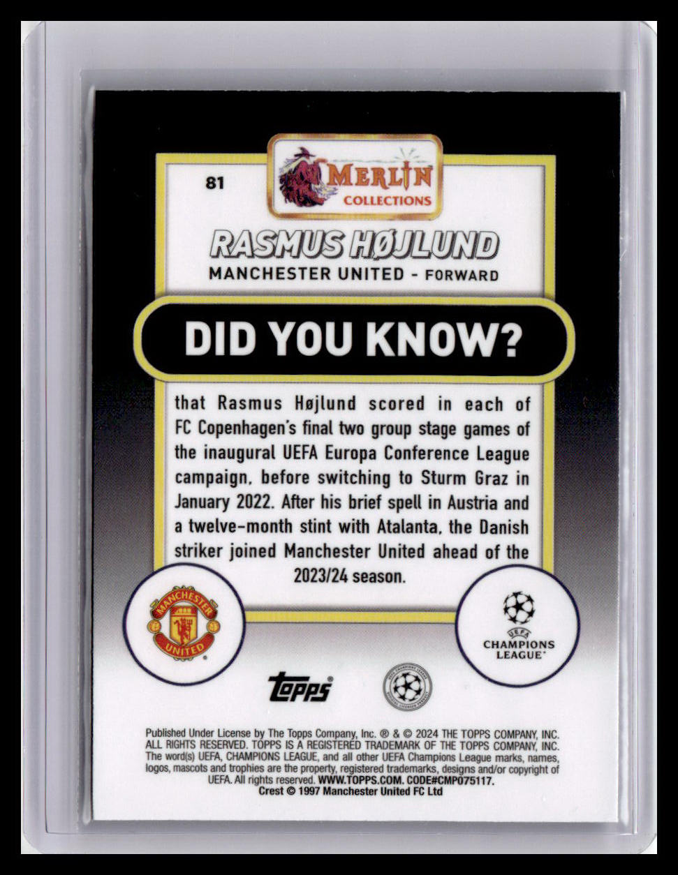 2023-24 Merlin UEFA Club Competitions #81 Rasmus Højlund