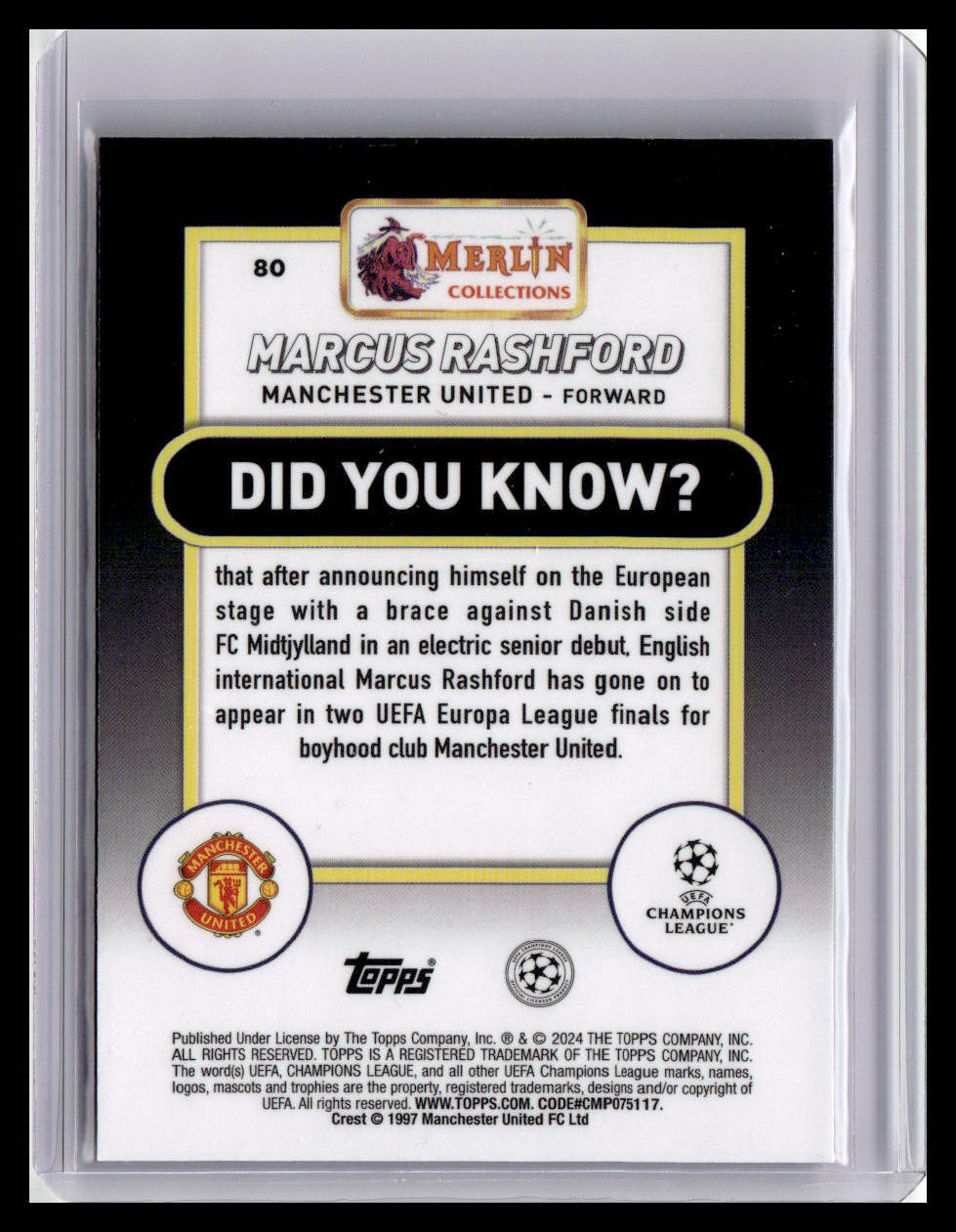 2023-24 Merlin UEFA Club Competitions #80 Marcus Rashford