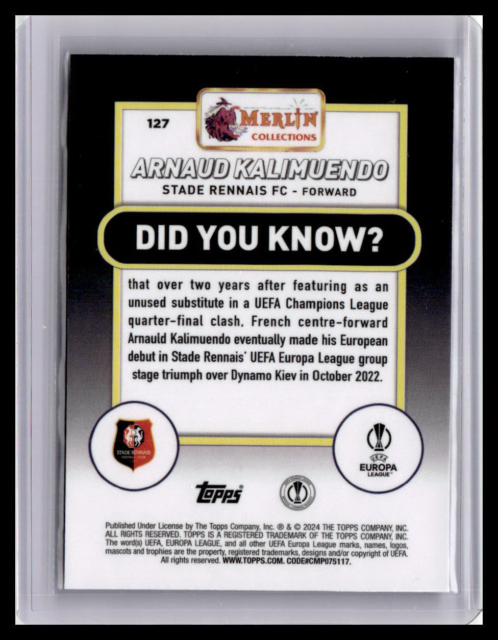 2023-24 Merlin UEFA Club Competitions #127 Arnaud Kalimuendo
