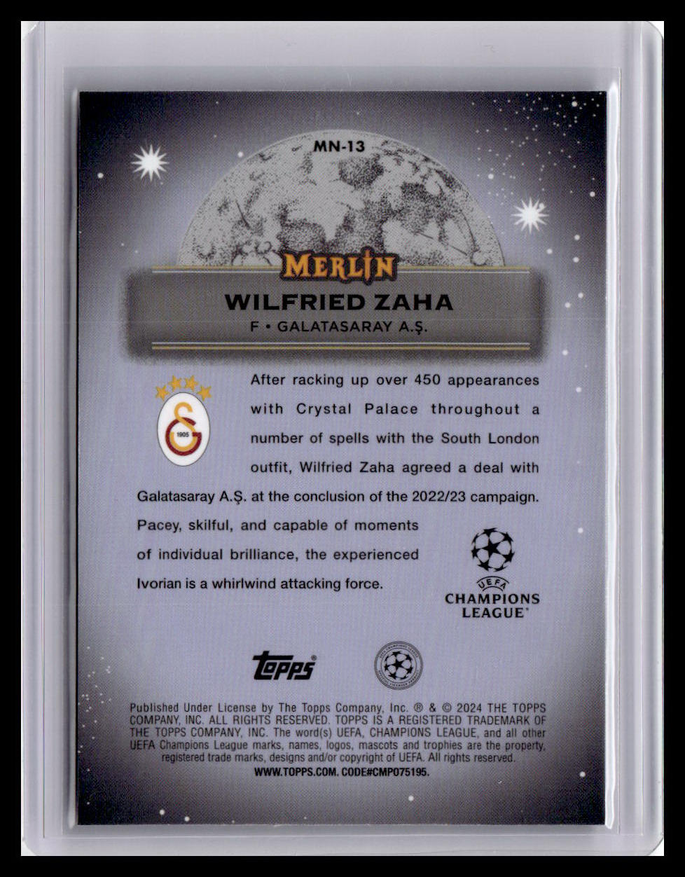 2023-24 Merlin UEFA Club Competitions #MN-13 Wilfried Zaha Mystic Nights