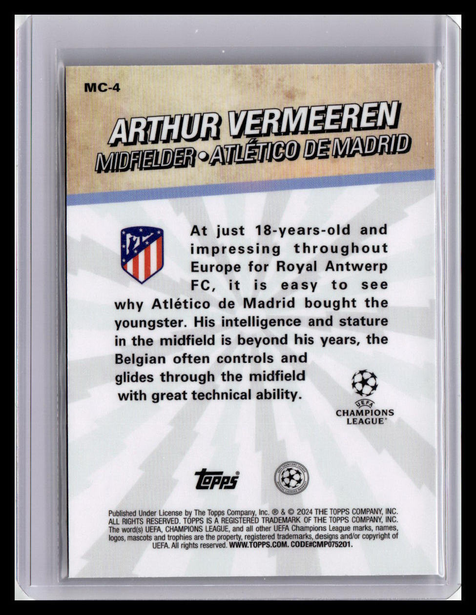 2023-24 Merlin UEFA Club Competitions #MC-4 Arthur Vermeeren Merlin's Chosen One