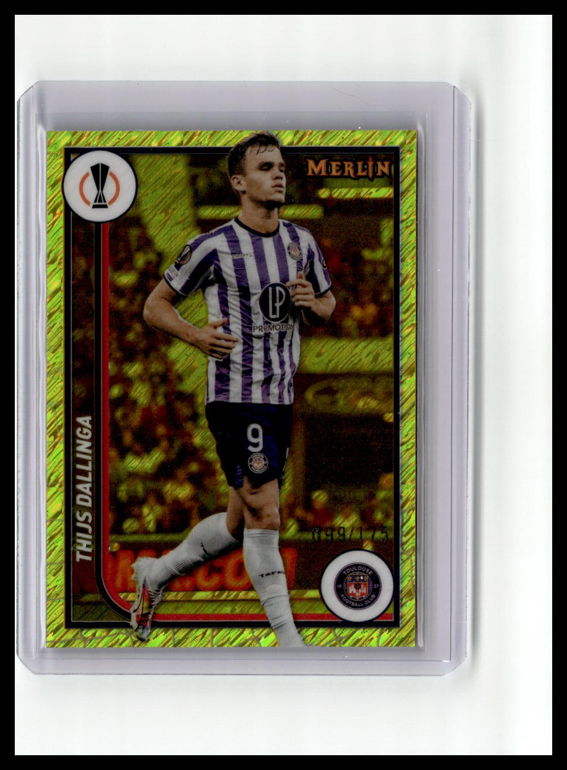 2023-24 Merlin UEFA Club Compe #131 Thijs Dallinga Yellow Shimmer Refractor