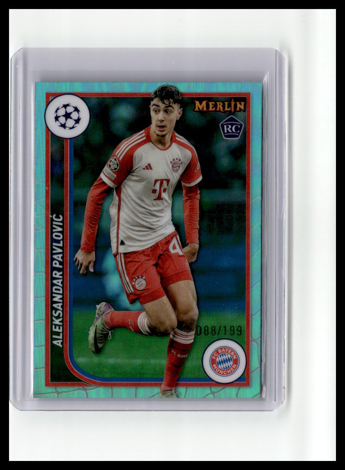 2023-24 Merlin UEFA Club Comp #42 Aleksandar Pavlović Aqua Refractor /199