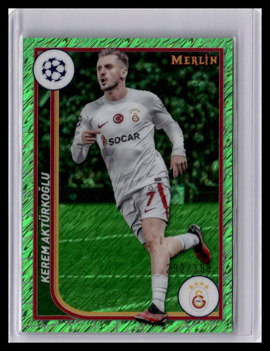 2023-24 Merlin UEFA Club #65 Kerem Aktürkoğlu Neon Green Shimmer Refractor