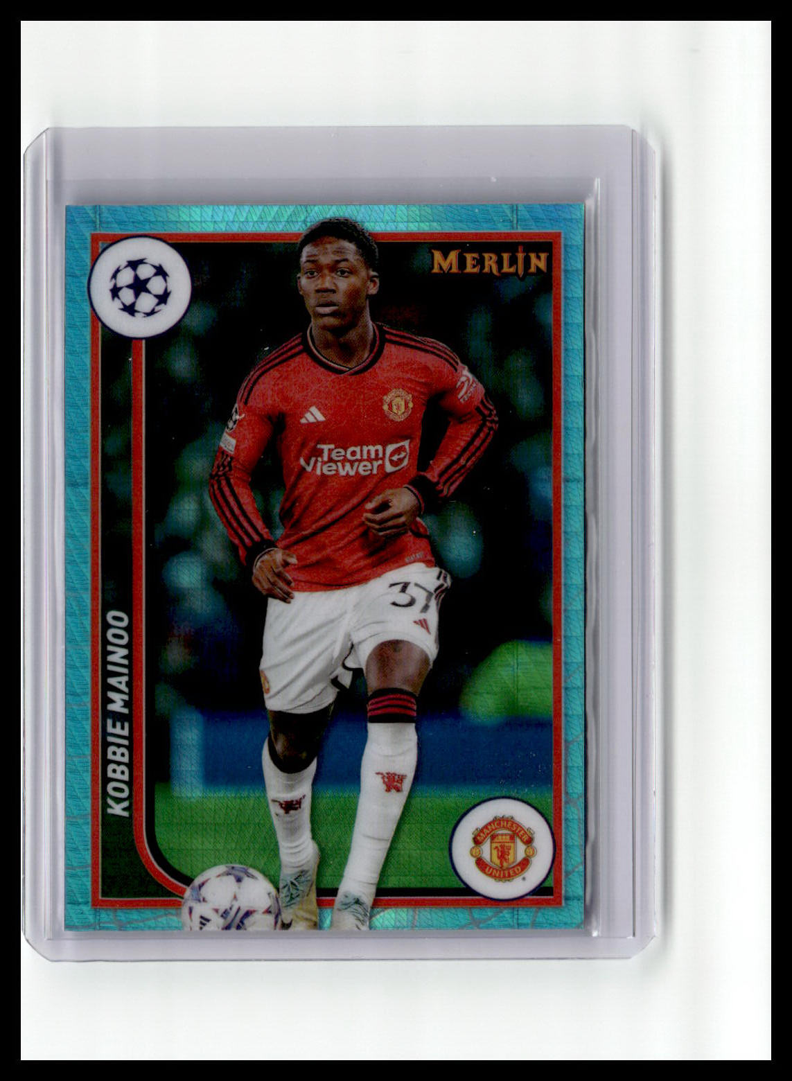 2023-24 Merlin UEFA Club Competitions #78 Kobbie Mainoo Aqua Prism Refractor