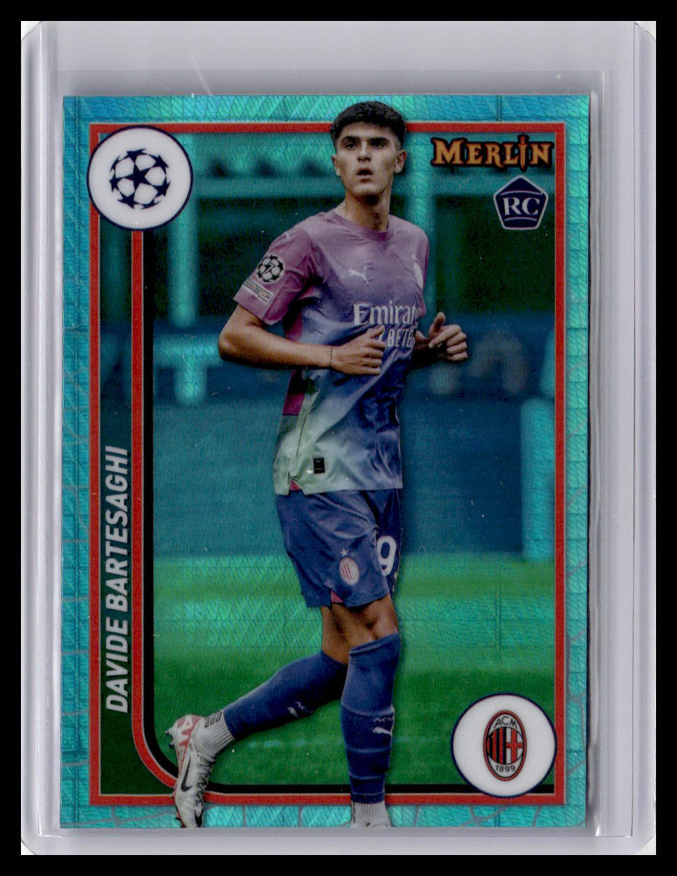 2023-24 Merlin UEFA Club Comp #139 Davide Bartesaghi (RC) Aqua Prism Refractor