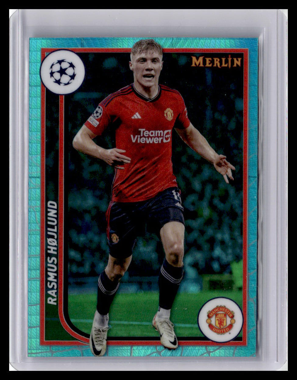 2023-24 Merlin UEFA Club Competitions #81 Rasmus Højlund Aqua Prism Refractor