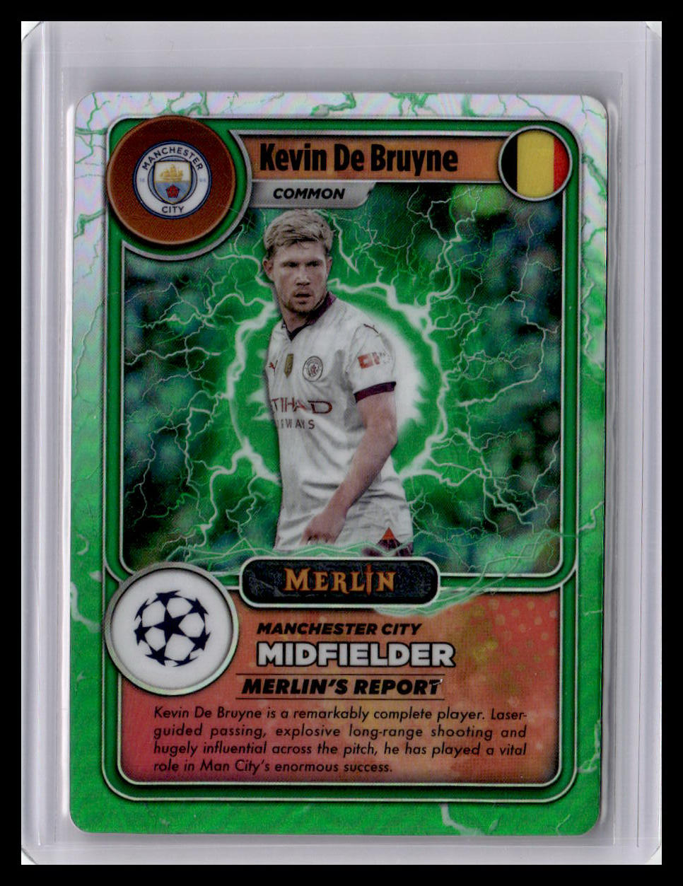 2023-24 Merlin UEFA Club #MG-41 Kevin De Bruyne Merlin's Gamer Green Lightning