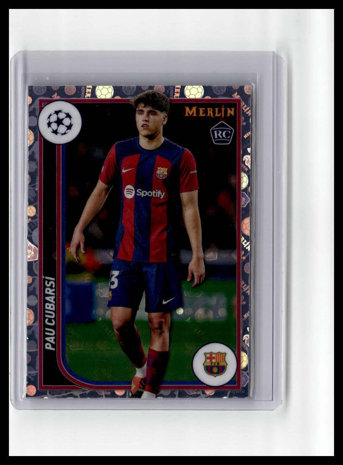 2023-24 Merlin UEFA Club Comp #103 Pau Cubarsí Soccer Ball Refractor