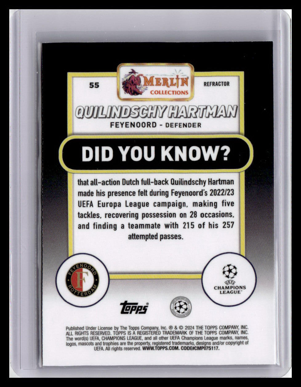 2023-24 Merlin UEFA Club Competitions #55 Quilindschy Hartman (RC)