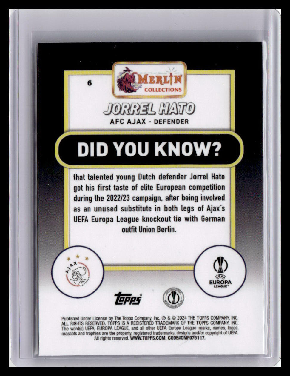 2023-24 Merlin UEFA Club Competitions #6 Jorrel Hato (RC)