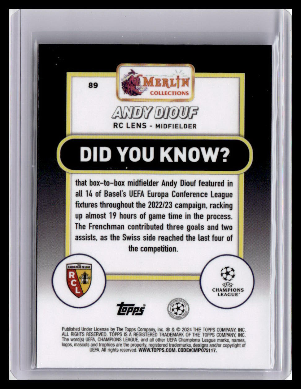 2023-24 Merlin UEFA Club Competitions #89 Andy Diouf (RC)