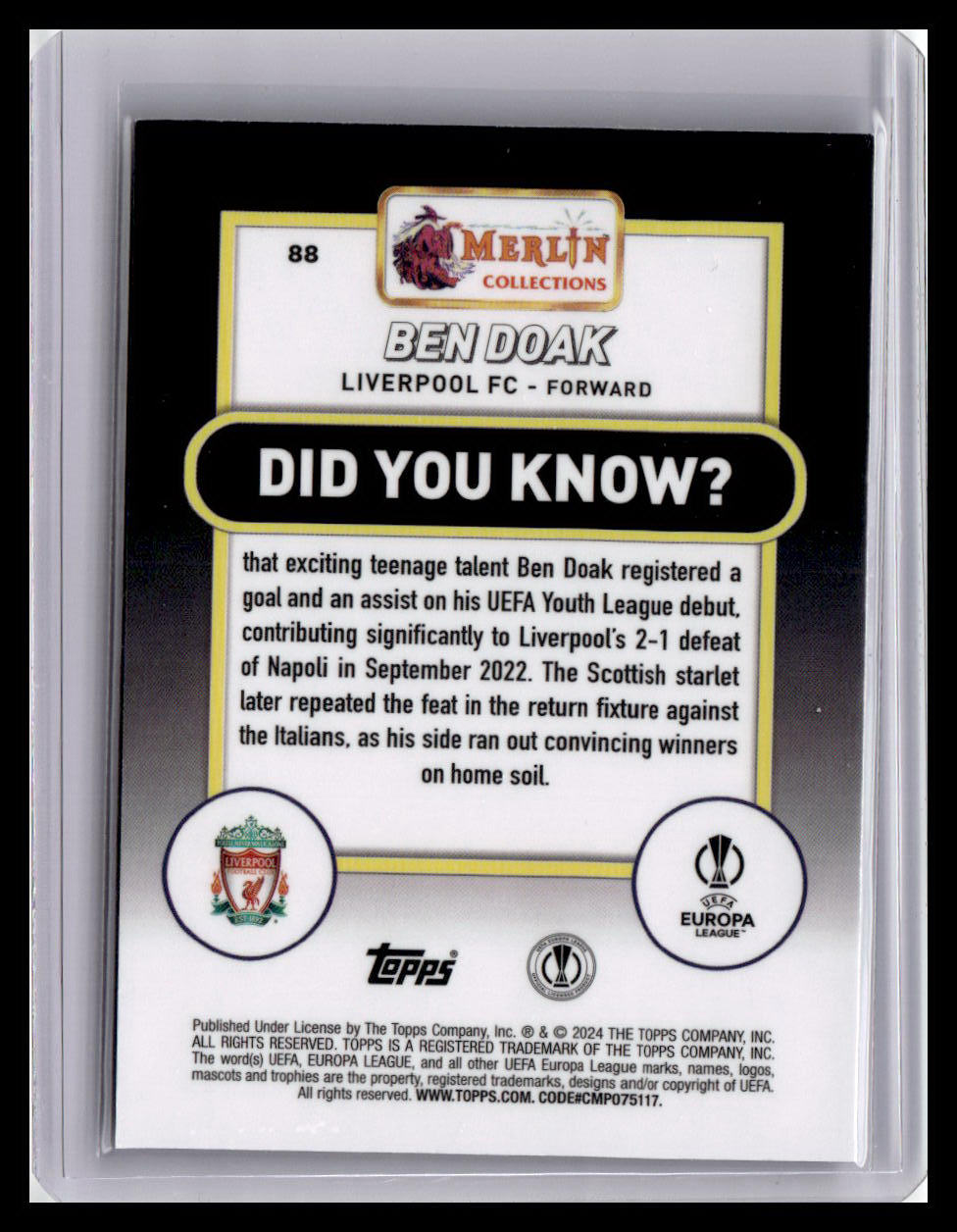 2023-24 Merlin UEFA Club Competitions #88 Ben Doak (RC)