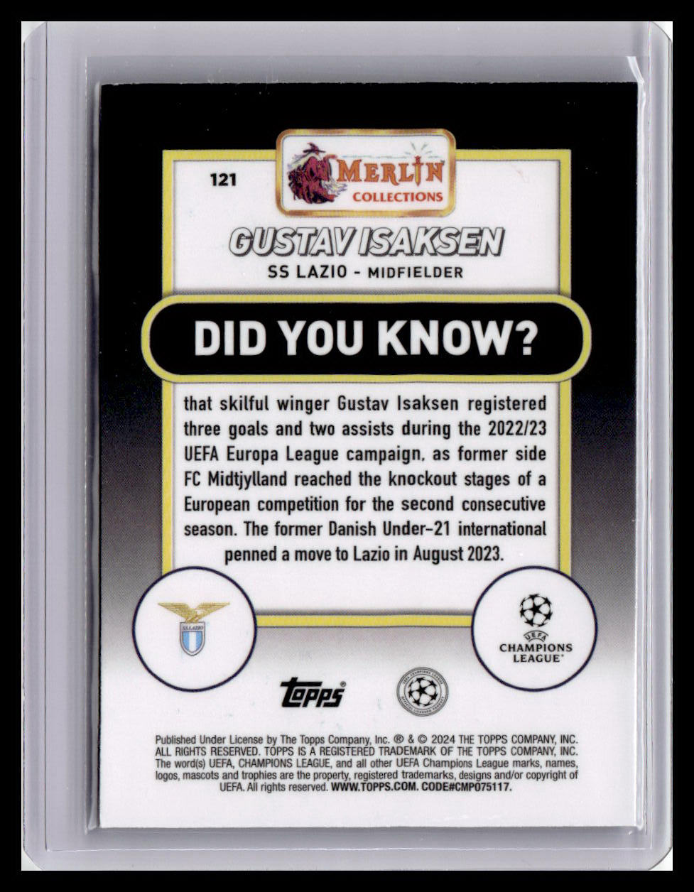 2023-24 Merlin UEFA Club Competitions #121 Gustav Isaksen (RC)