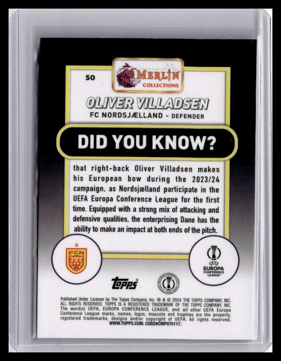 2023-24 Merlin UEFA Club Competitions #50 Oliver Villadsen (RC)