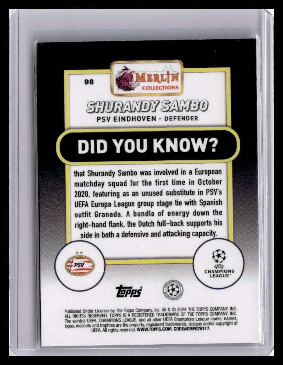 2023-24 Merlin UEFA Club Competitions #98 Shurandy Sambo (RC)