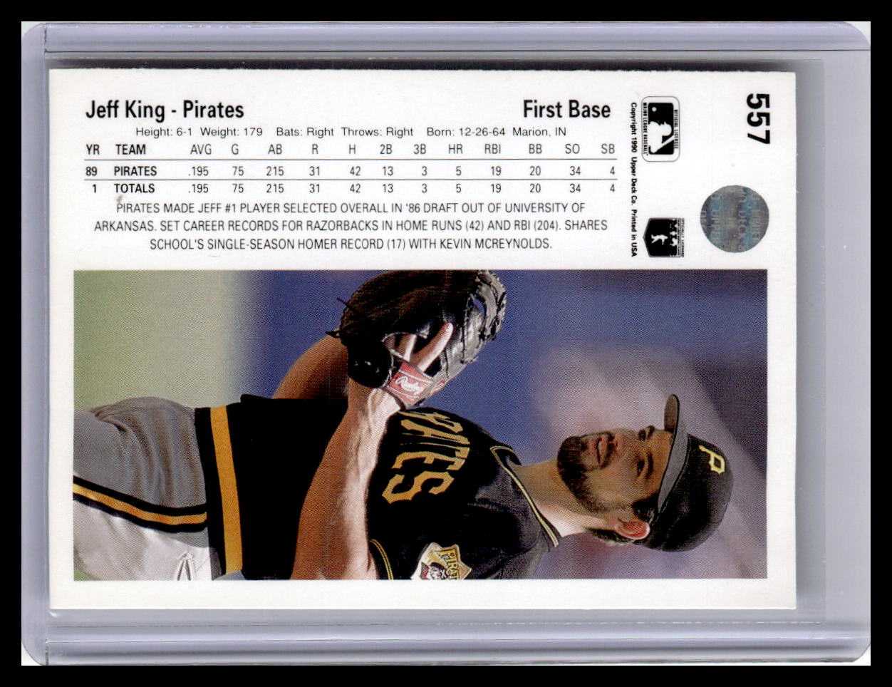 1990 Upper Deck #557 Jeff King