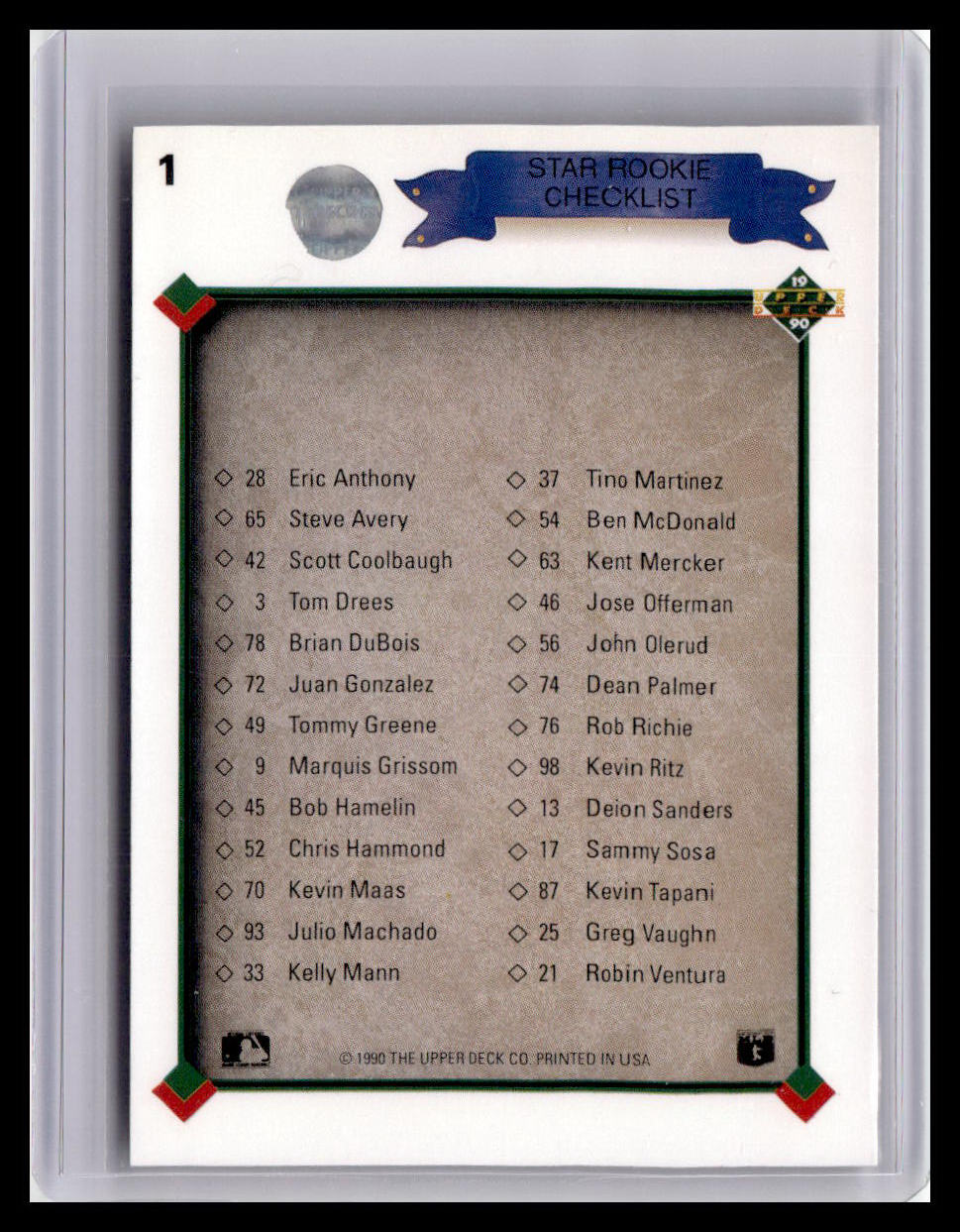 1990 Upper Deck #1 Star Rookie Checklist