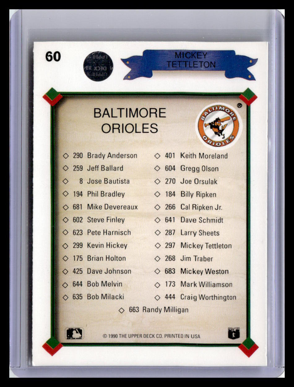 1990 Upper Deck #60b Mickey Tettleton