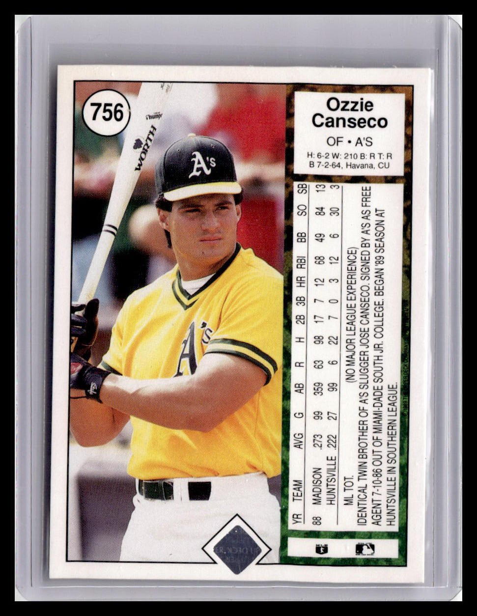 1989 Upper Deck #756 Ozzie Canseco