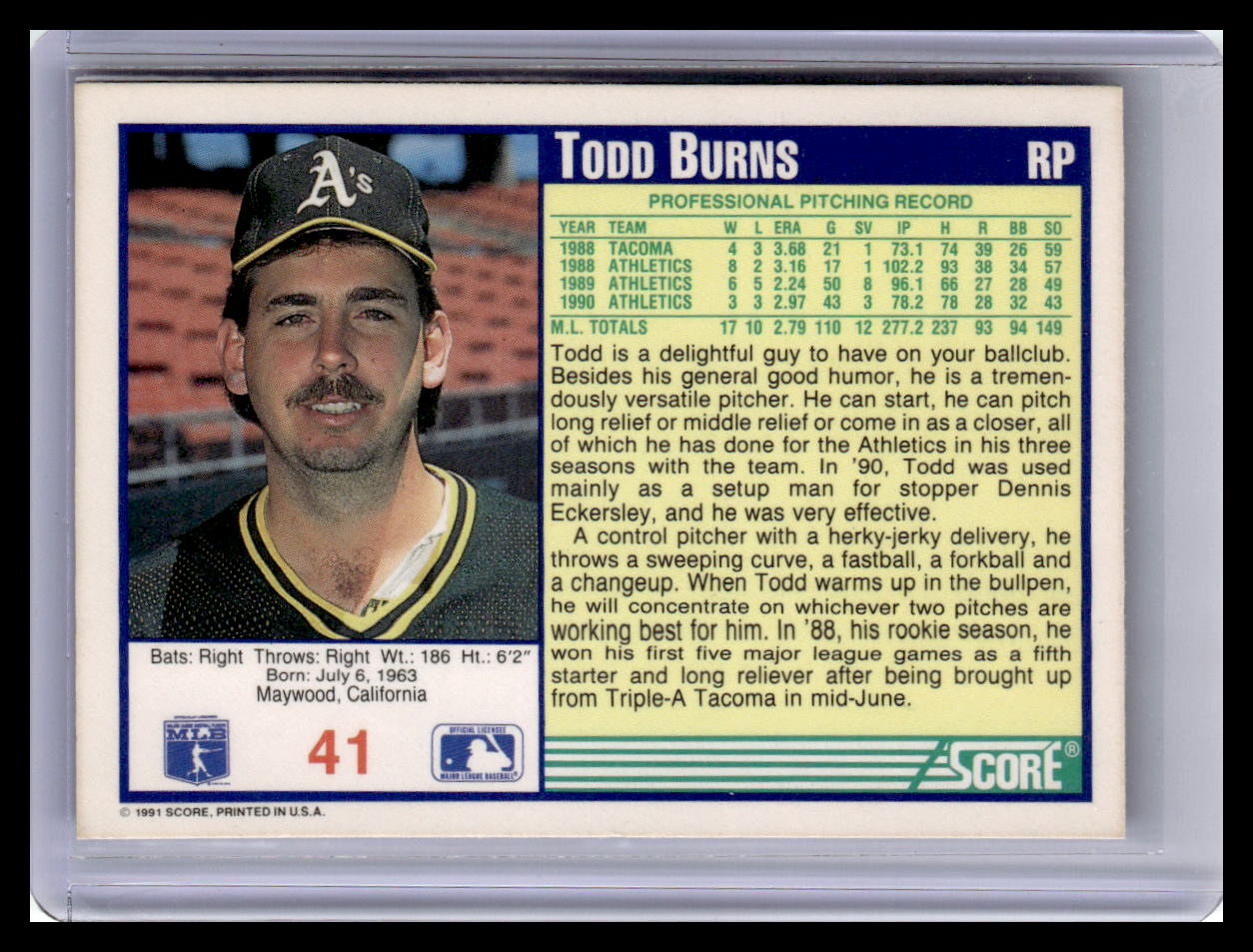 1991 Score #41 Todd Burns