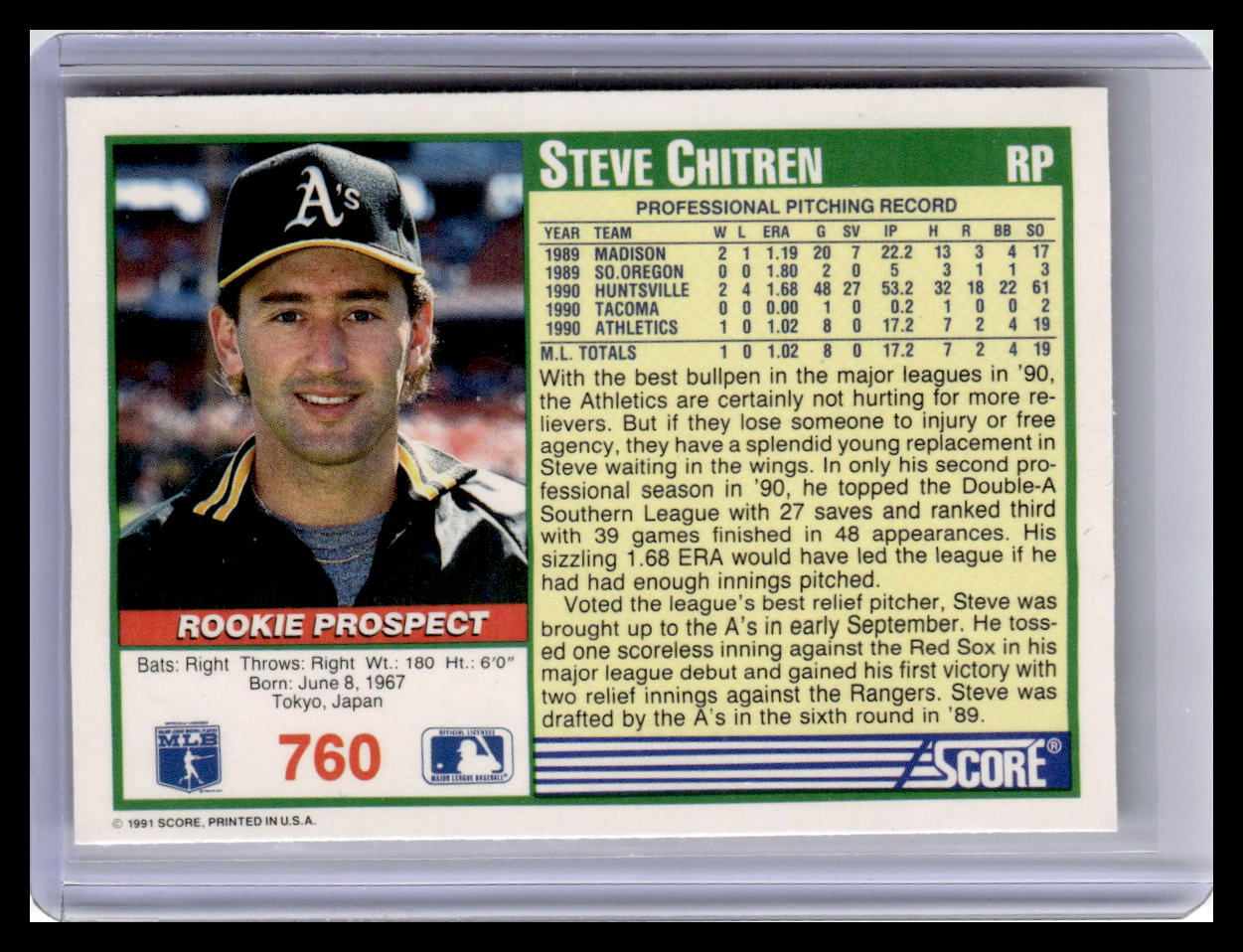 1991 Score #760 Steve Chitren